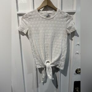 Madewell Cream Eyelet Tie-Front Short Sleeve Top